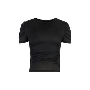 PINKO Ruched Side Knit Top with Puffed Sleeves Women BLACK T-Shirts & Tops